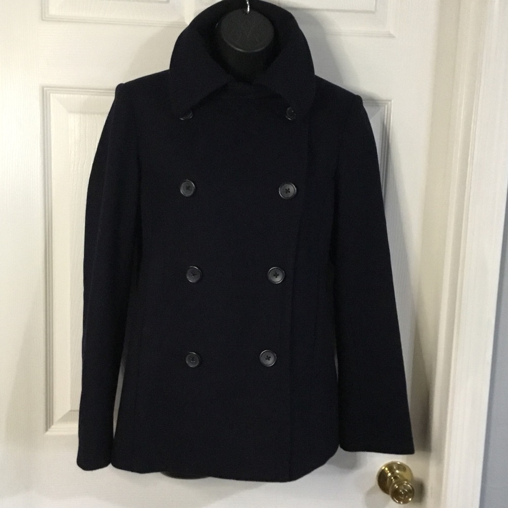J. Crew black wool peacoat, size small.